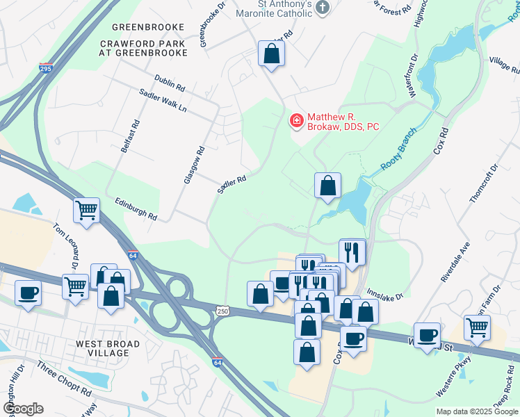 map of restaurants, bars, coffee shops, grocery stores, and more near 4340 Innslake Drive in Glen Allen