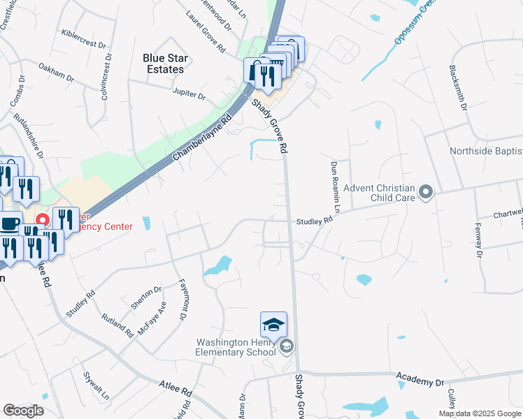 map of restaurants, bars, coffee shops, grocery stores, and more near 8224 Studley Road in Mechanicsville