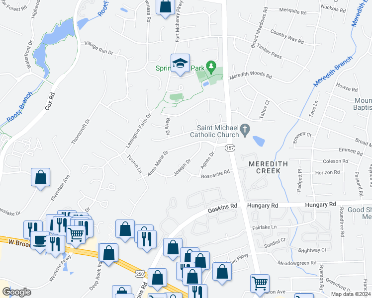 map of restaurants, bars, coffee shops, grocery stores, and more near 10653 Anna Marie Drive in Glen Allen