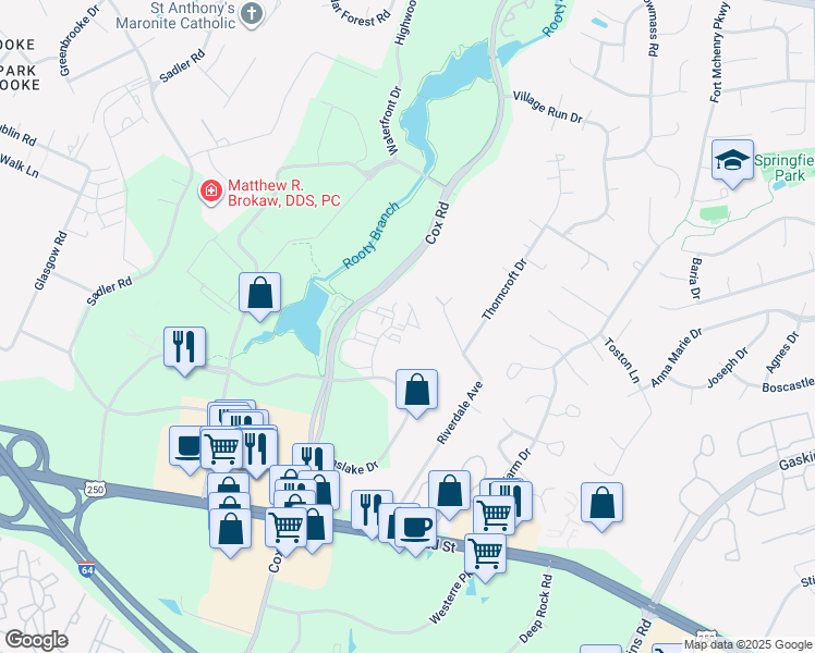 map of restaurants, bars, coffee shops, grocery stores, and more near 4231 Park Place Court in Glen Allen