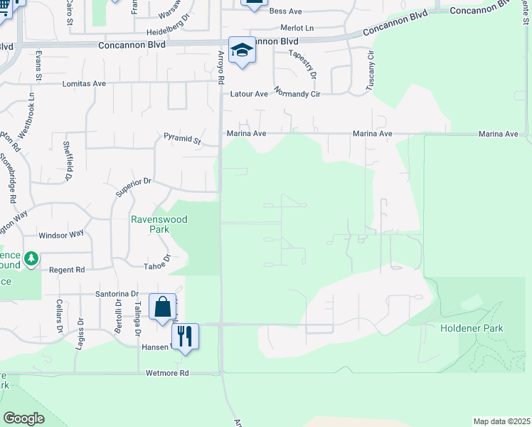 map of restaurants, bars, coffee shops, grocery stores, and more near 2223 Sevillano Court in Livermore