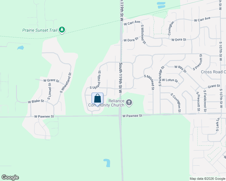 map of restaurants, bars, coffee shops, grocery stores, and more near 12037 West Grant Court in Wichita