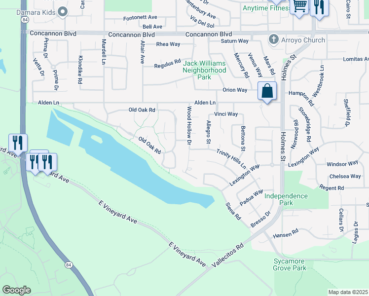 map of restaurants, bars, coffee shops, grocery stores, and more near 616 Trinity Hills Lane in Livermore