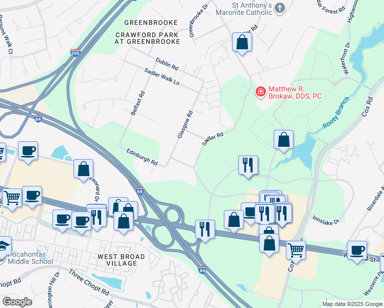 map of restaurants, bars, coffee shops, grocery stores, and more near 4260 Sadler Rd in Glen Allen