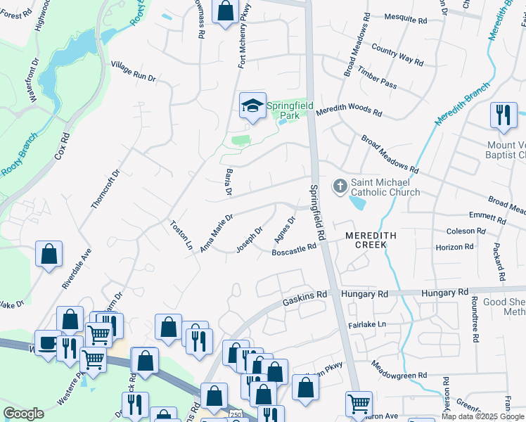 map of restaurants, bars, coffee shops, grocery stores, and more near 10645 Anna Marie Drive in Glen Allen