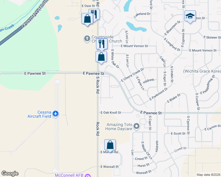 map of restaurants, bars, coffee shops, grocery stores, and more near 0 Wichita in Park City