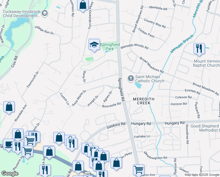 map of restaurants, bars, coffee shops, grocery stores, and more near 10617 Anna Marie Drive in Glen Allen