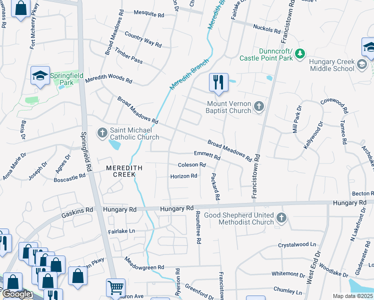 map of restaurants, bars, coffee shops, grocery stores, and more near 9320 Emmett Road in Glen Allen