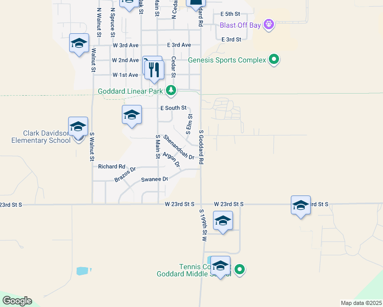 map of restaurants, bars, coffee shops, grocery stores, and more near 28 Shenandoah Drive in Goddard