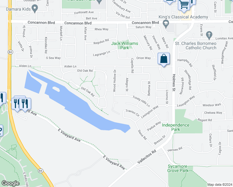 map of restaurants, bars, coffee shops, grocery stores, and more near 616 Trinity Hills Lane in Livermore