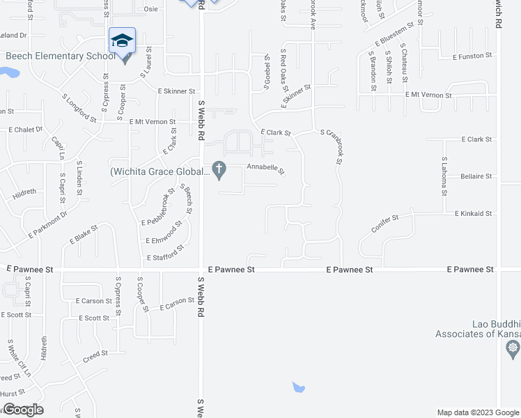 map of restaurants, bars, coffee shops, grocery stores, and more near 9940 East Kinkaid Circle in Wichita