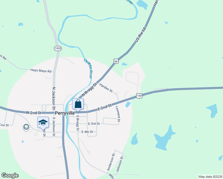 map of restaurants, bars, coffee shops, grocery stores, and more near 124 Hardee Street in Perryville