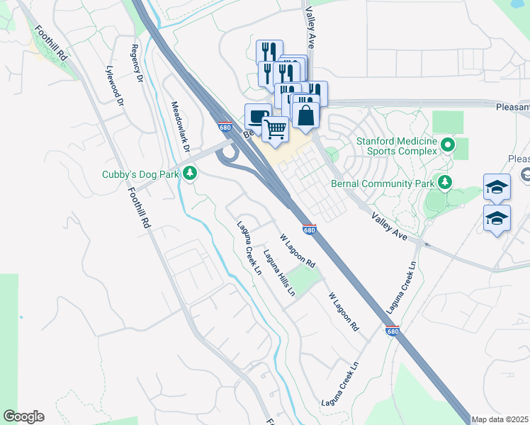 map of restaurants, bars, coffee shops, grocery stores, and more near 2004 West Lagoon Road in Pleasanton