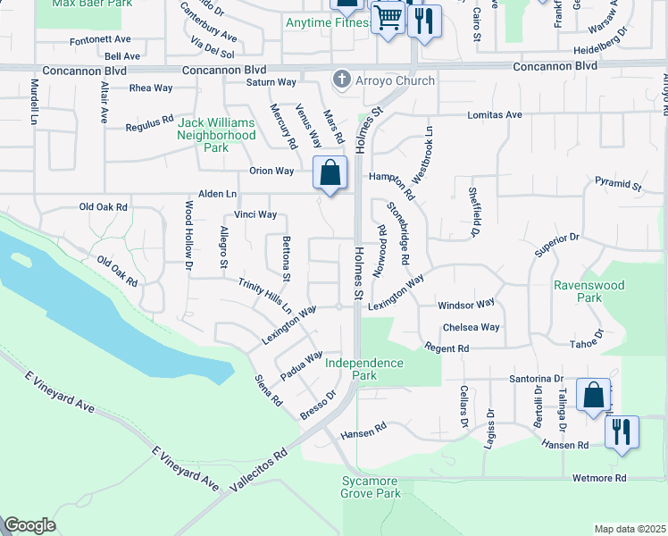map of restaurants, bars, coffee shops, grocery stores, and more near 2570 Livorno Street in Livermore