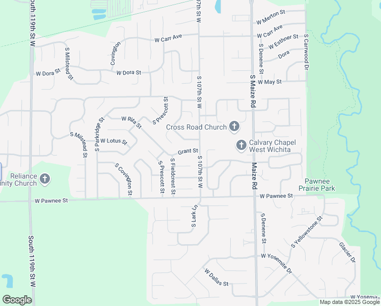map of restaurants, bars, coffee shops, grocery stores, and more near 10815 Grant Street in Wichita
