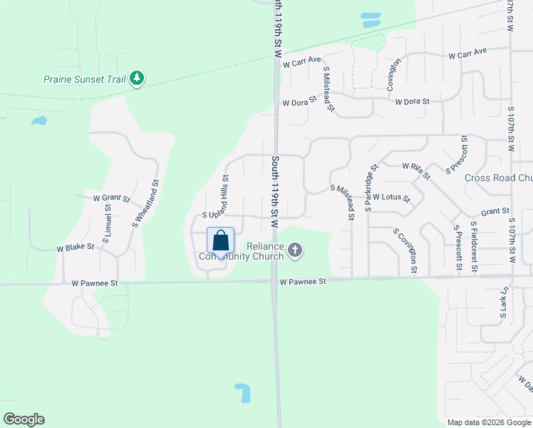 map of restaurants, bars, coffee shops, grocery stores, and more near 12037 West Grant Court in Wichita