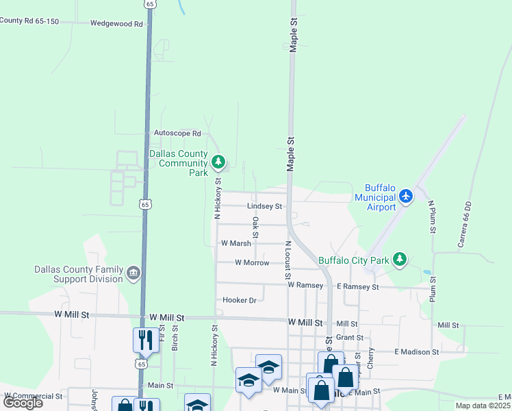map of restaurants, bars, coffee shops, grocery stores, and more near Lindsey Street in Buffalo