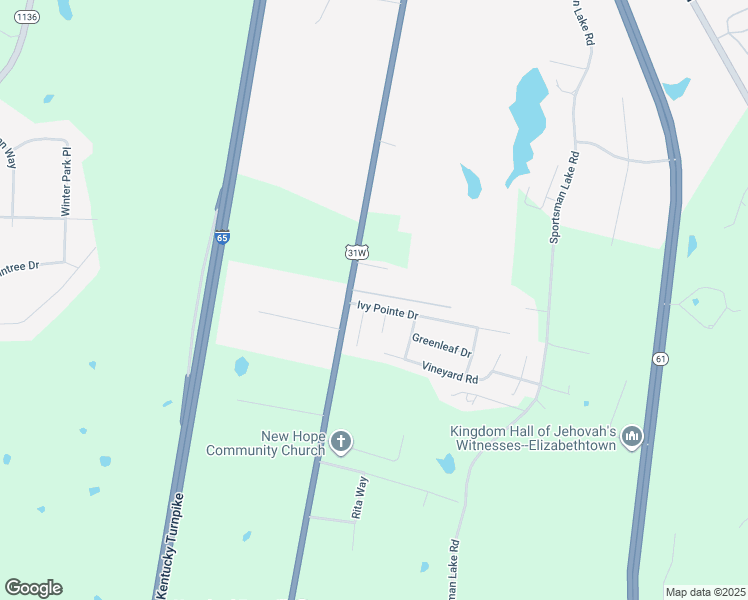 map of restaurants, bars, coffee shops, grocery stores, and more near 107 Ivy Pointe Drive in Elizabethtown