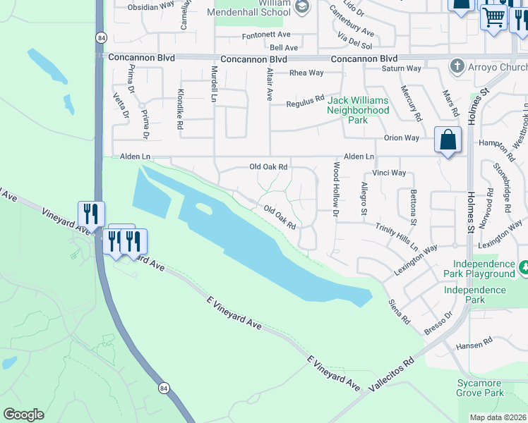 map of restaurants, bars, coffee shops, grocery stores, and more near 914 Old Oak Road in Livermore