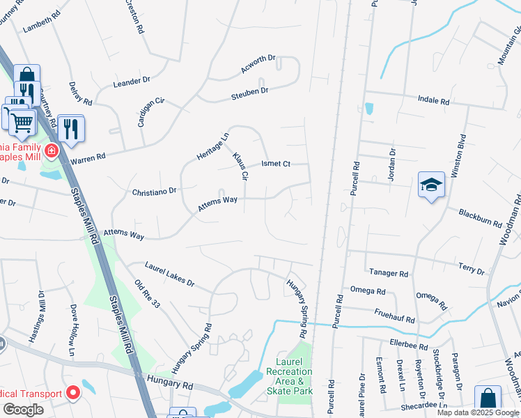 map of restaurants, bars, coffee shops, grocery stores, and more near 9804 Brookemoor Place in Glen Allen