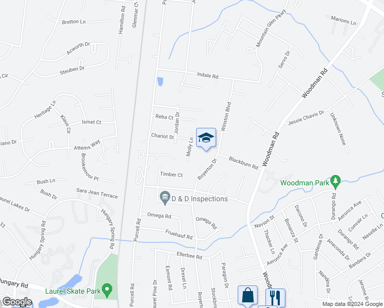 map of restaurants, bars, coffee shops, grocery stores, and more near 10119 Molly Lane in Glen Allen