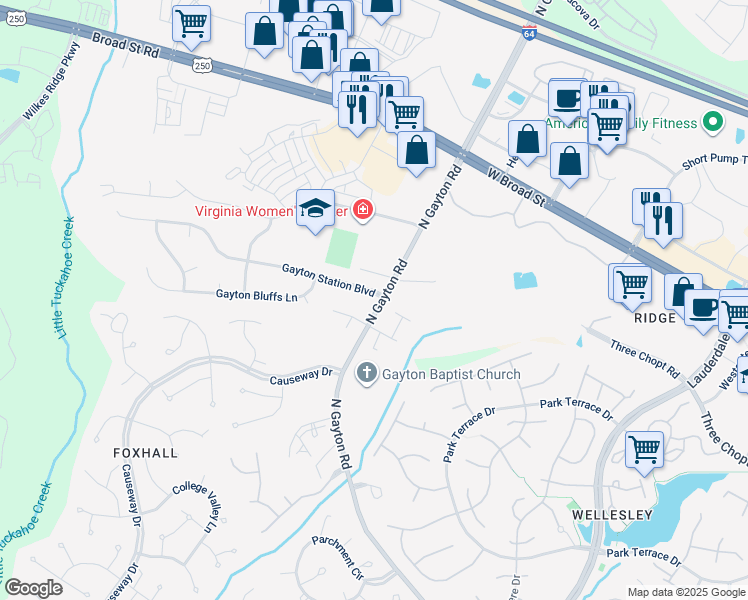 map of restaurants, bars, coffee shops, grocery stores, and more near 12201 Gayton Station Boulevard in Richmond