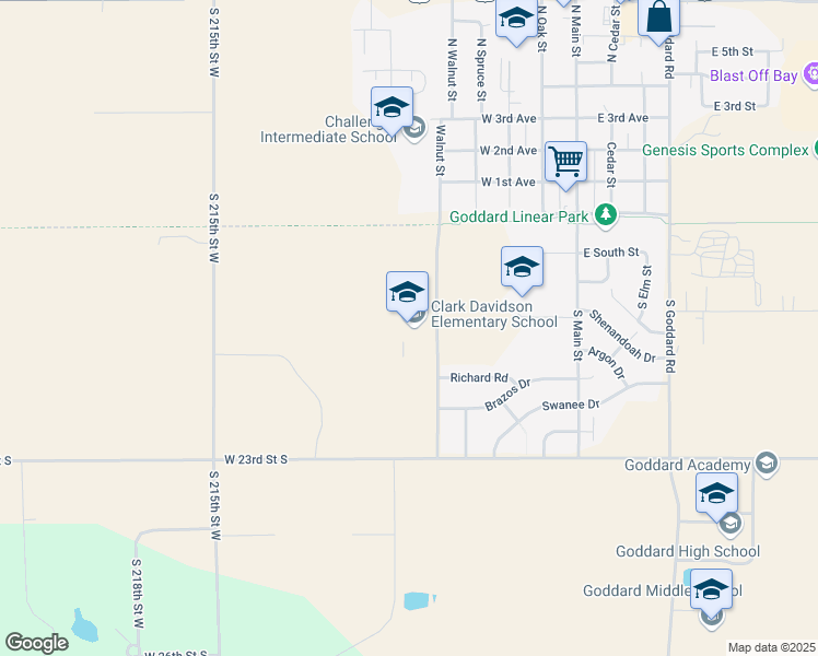 map of restaurants, bars, coffee shops, grocery stores, and more near 333 South Walnut Street in Goddard