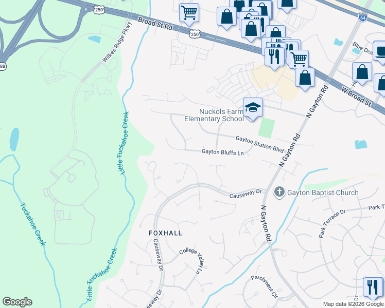 map of restaurants, bars, coffee shops, grocery stores, and more near 13625 Horselydown Lane in Richmond