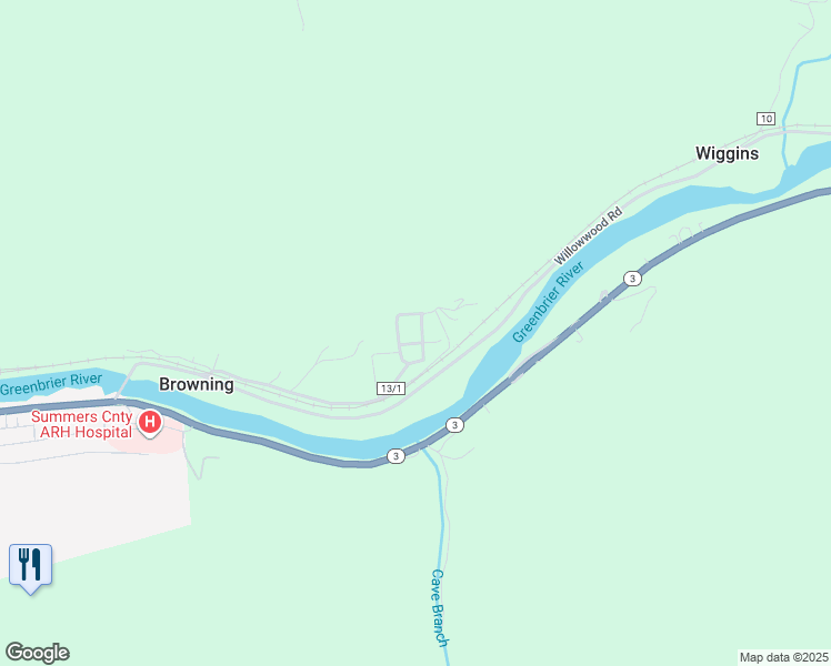 map of restaurants, bars, coffee shops, grocery stores, and more near 161 Wiggins Crossing in Hinton
