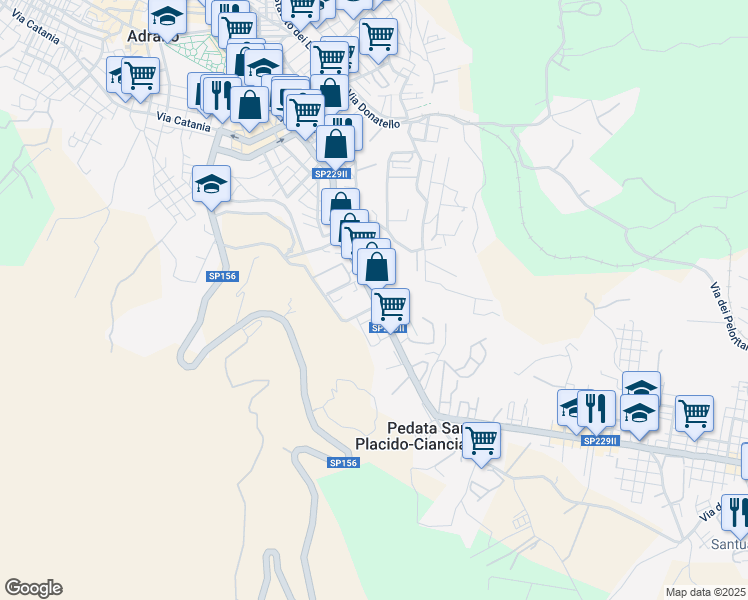 map of restaurants, bars, coffee shops, grocery stores, and more near 25 Via Casale dei Greci in Adrano
