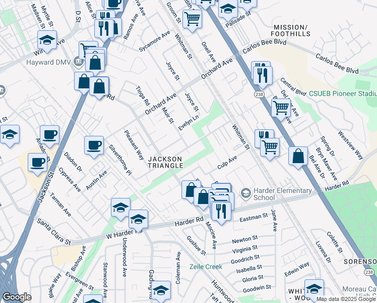 map of restaurants, bars, coffee shops, grocery stores, and more near 432 Berry Avenue in Hayward