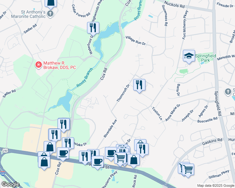 map of restaurants, bars, coffee shops, grocery stores, and more near 4368 Thorncroft Drive in Glen Allen