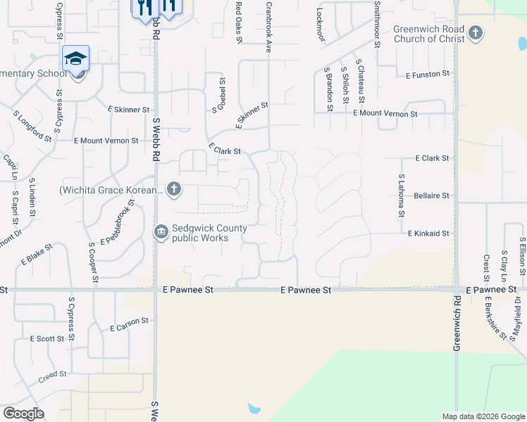 map of restaurants, bars, coffee shops, grocery stores, and more near 2118 South Stoneybrook Court in Wichita