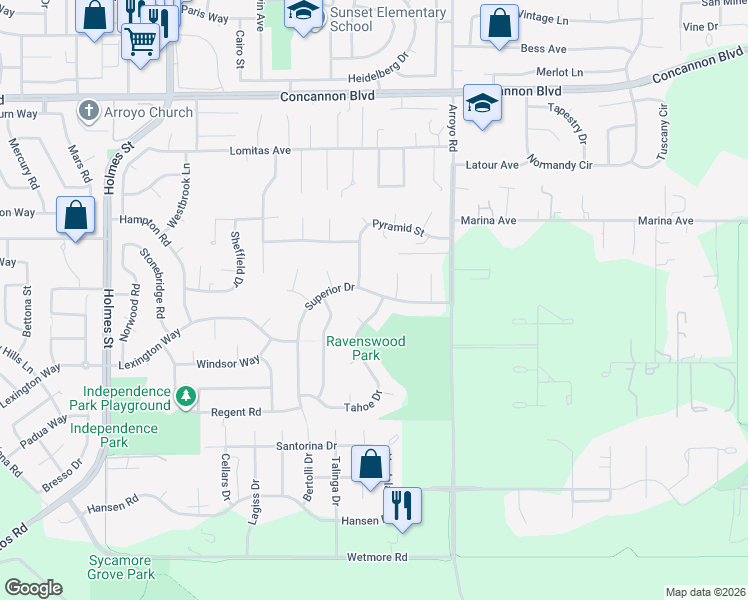 map of restaurants, bars, coffee shops, grocery stores, and more near 2492 Pyramid Street in Livermore