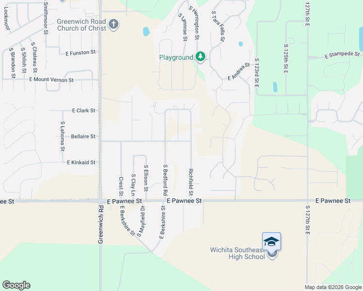 map of restaurants, bars, coffee shops, grocery stores, and more near 2117-2199 Richfield Street in Wichita