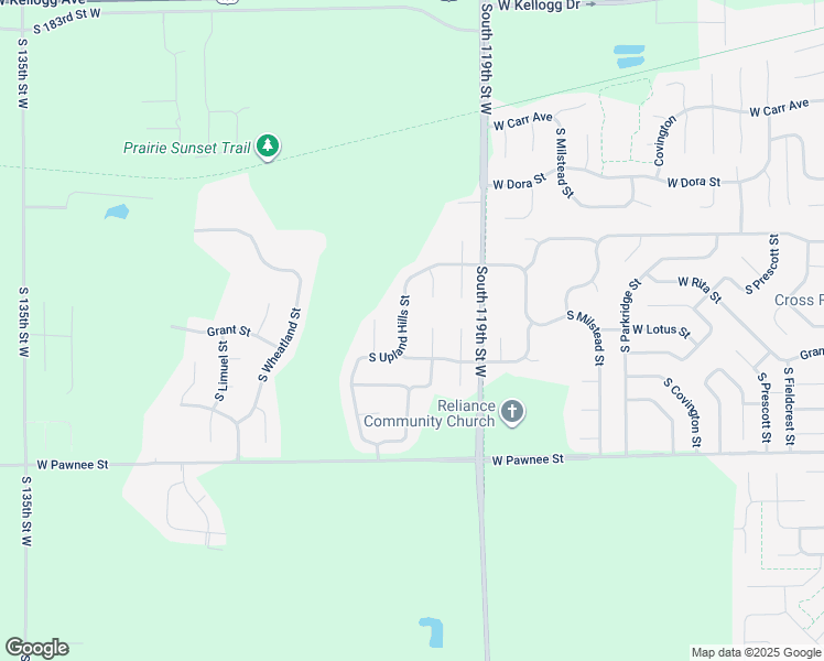 map of restaurants, bars, coffee shops, grocery stores, and more near 2120 South Upland Hills Street in Wichita