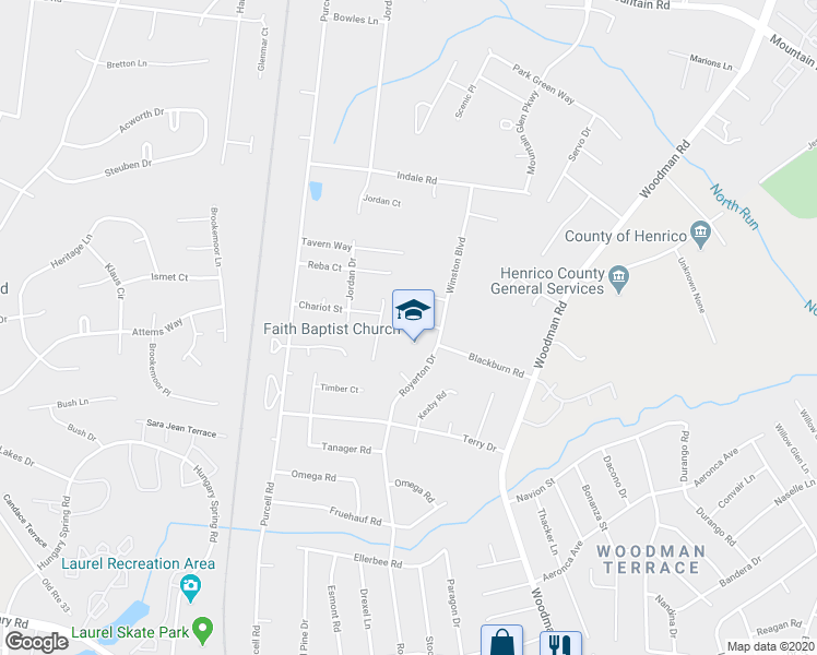 map of restaurants, bars, coffee shops, grocery stores, and more near 2517 Winston Trace Circle in Glen Allen