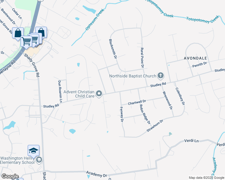 map of restaurants, bars, coffee shops, grocery stores, and more near 9183 Swannanoa Trail in Mechanicsville