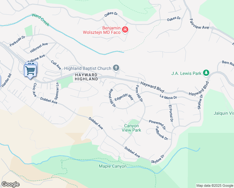 map of restaurants, bars, coffee shops, grocery stores, and more near 27781 Pleasant Hill Court in Hayward