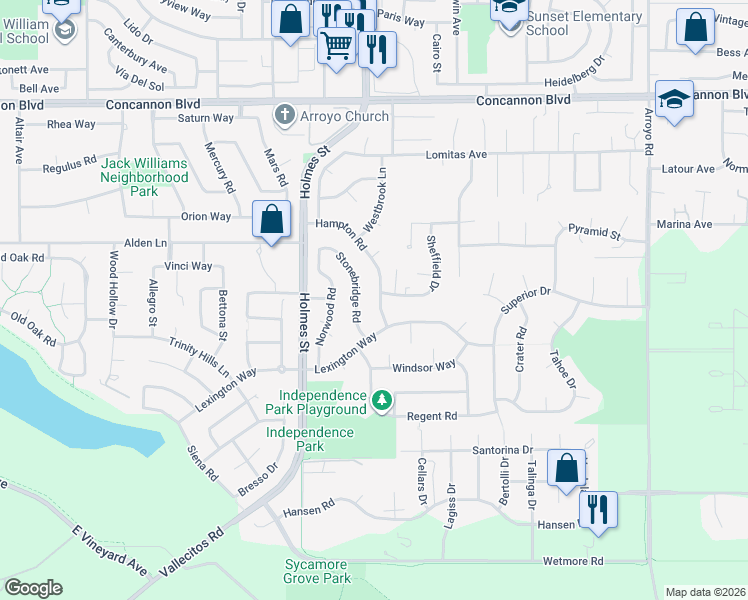 map of restaurants, bars, coffee shops, grocery stores, and more near 2347 Hampton Road in Livermore