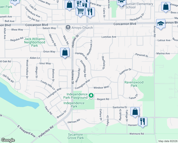 map of restaurants, bars, coffee shops, grocery stores, and more near 2347 Hampton Road in Livermore