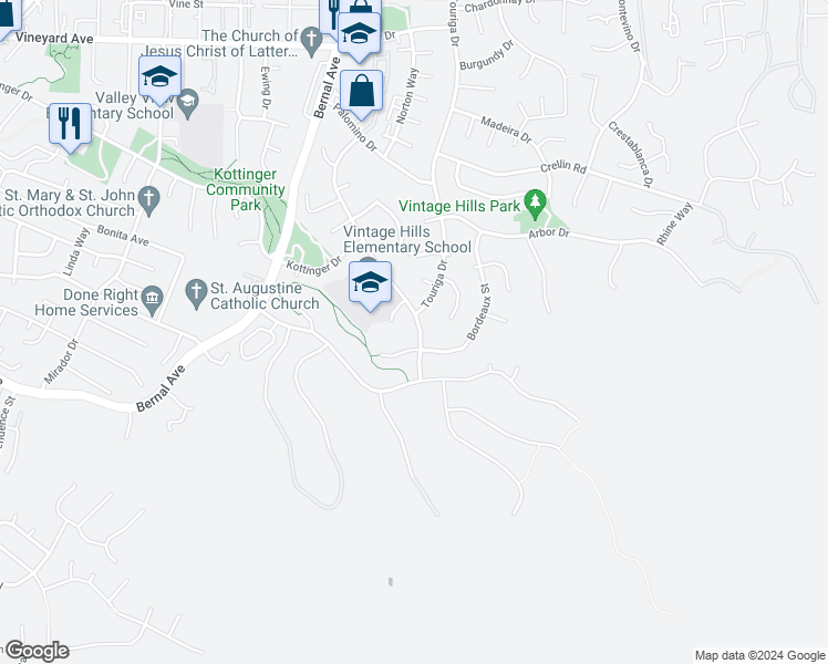 map of restaurants, bars, coffee shops, grocery stores, and more near 1277 Concord Street in Pleasanton