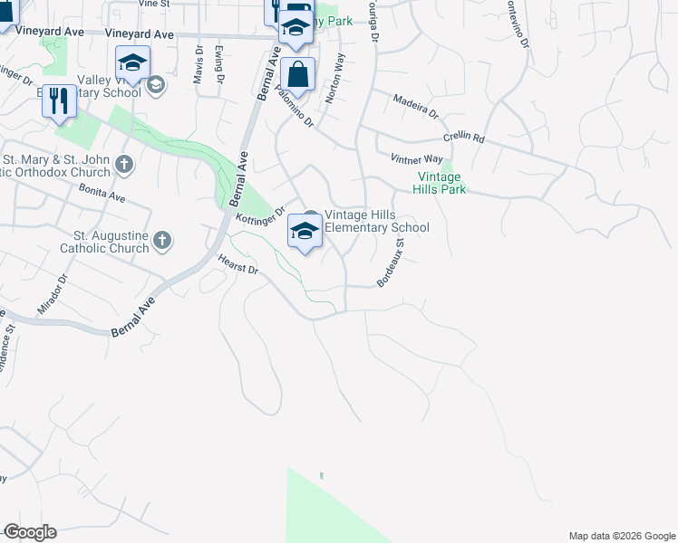 map of restaurants, bars, coffee shops, grocery stores, and more near 1277 Concord Street in Pleasanton