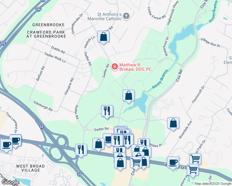 map of restaurants, bars, coffee shops, grocery stores, and more near 4500 Metropolis Drive in Glen Allen