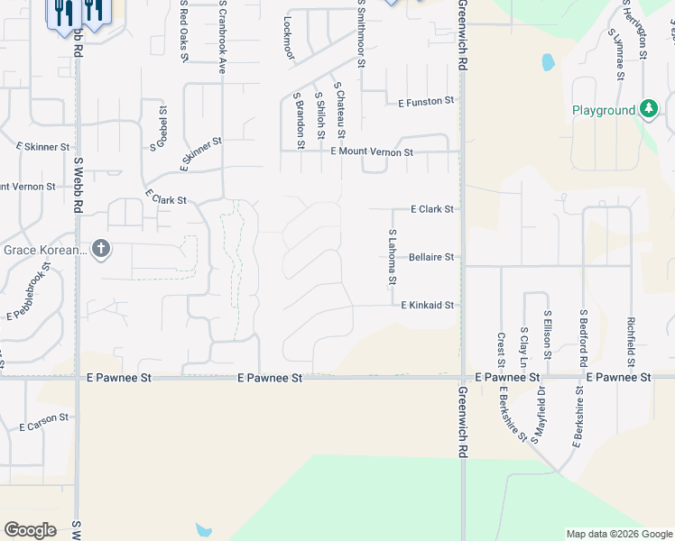 map of restaurants, bars, coffee shops, grocery stores, and more near 2125 South Lahoma Street in Wichita