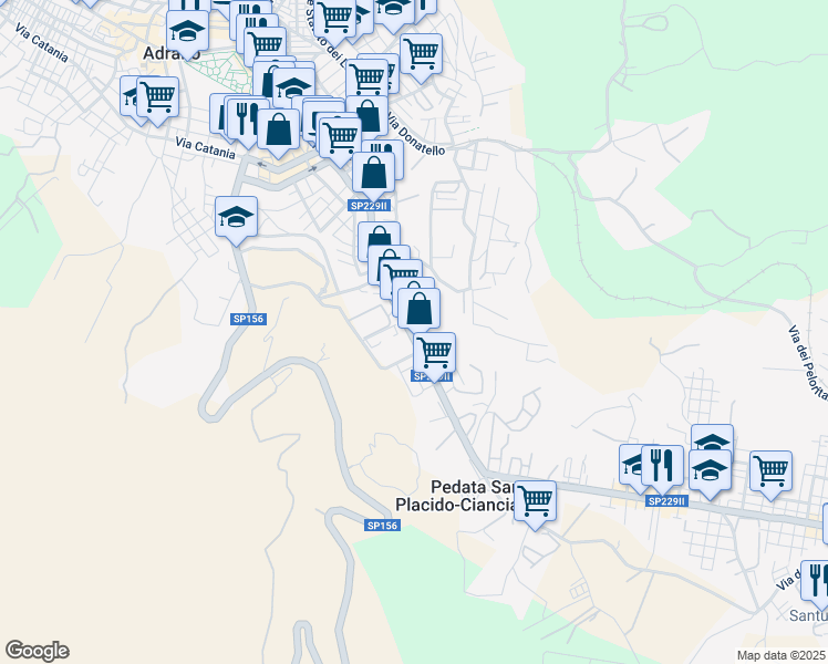 map of restaurants, bars, coffee shops, grocery stores, and more near 25 Via Casale dei Greci in Adrano