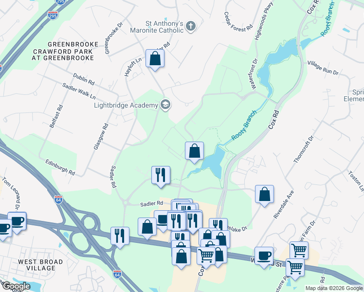 map of restaurants, bars, coffee shops, grocery stores, and more near 4359 Sadler Road in Glen Allen