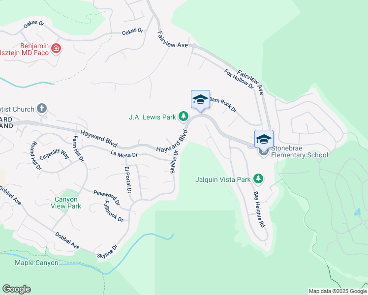 map of restaurants, bars, coffee shops, grocery stores, and more near 28609 Hayward Boulevard in Hayward