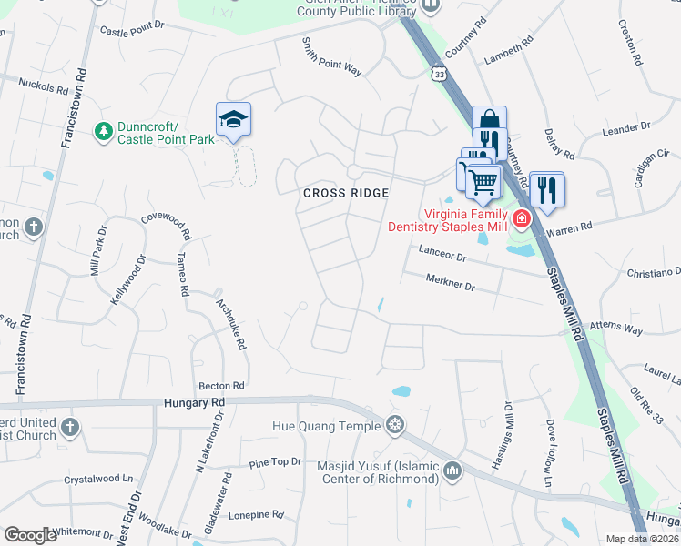 map of restaurants, bars, coffee shops, grocery stores, and more near 10021 Locklies Drive in Glen Allen