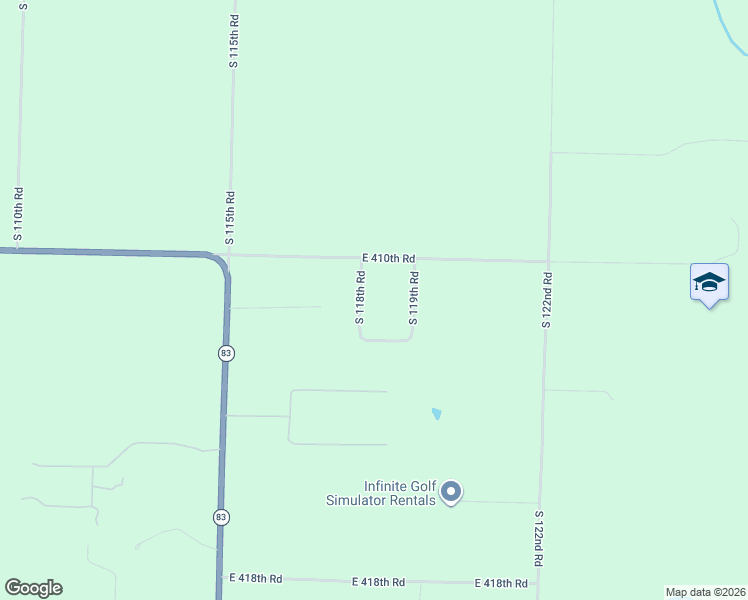 map of restaurants, bars, coffee shops, grocery stores, and more near South 118th Road in Bolivar